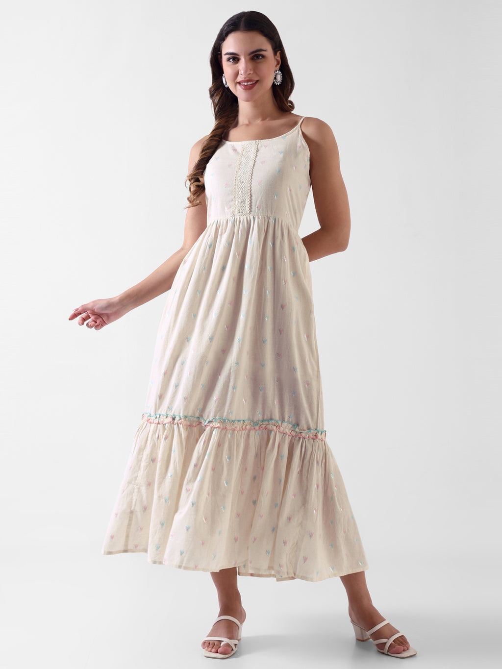 Embroidered Ethnic Maxi Dress with Tie-Up Detailing