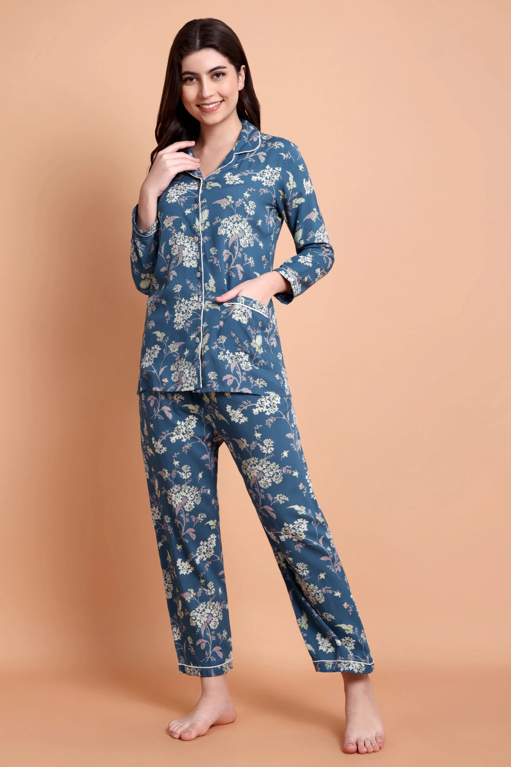 Floral Printed Cotton Nightwear Set for Women (Top & Pyjama)