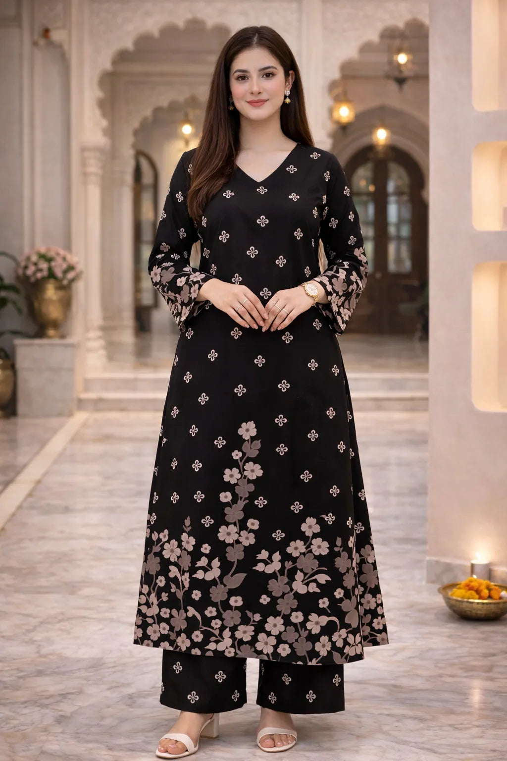 Black Clover Cotton A Line Kurta Palazzo Set