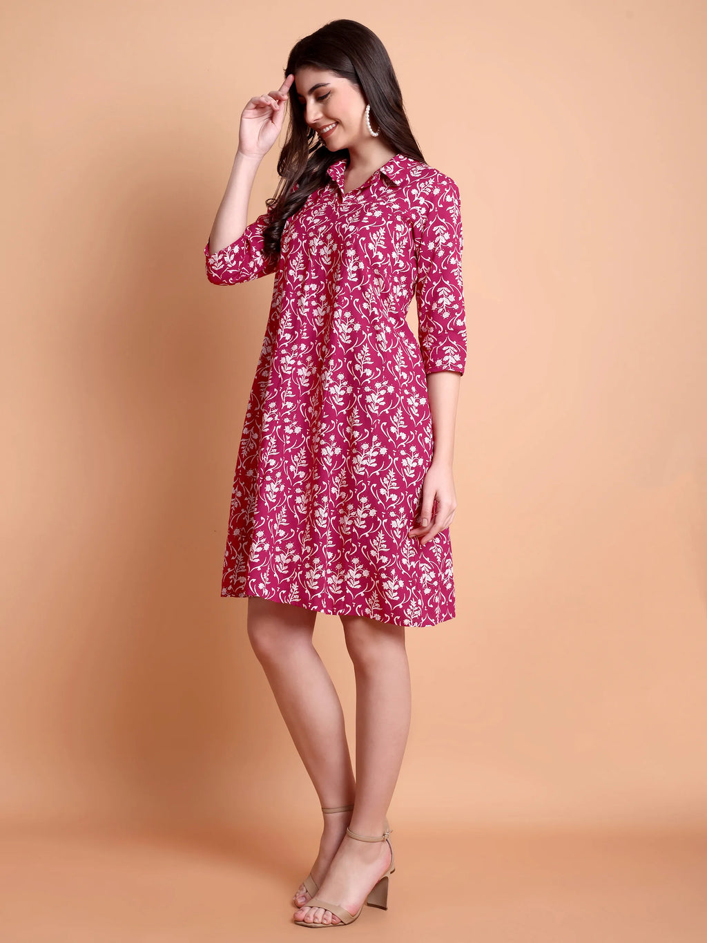 Women’s Pink Printed A-Line Shirt Dress