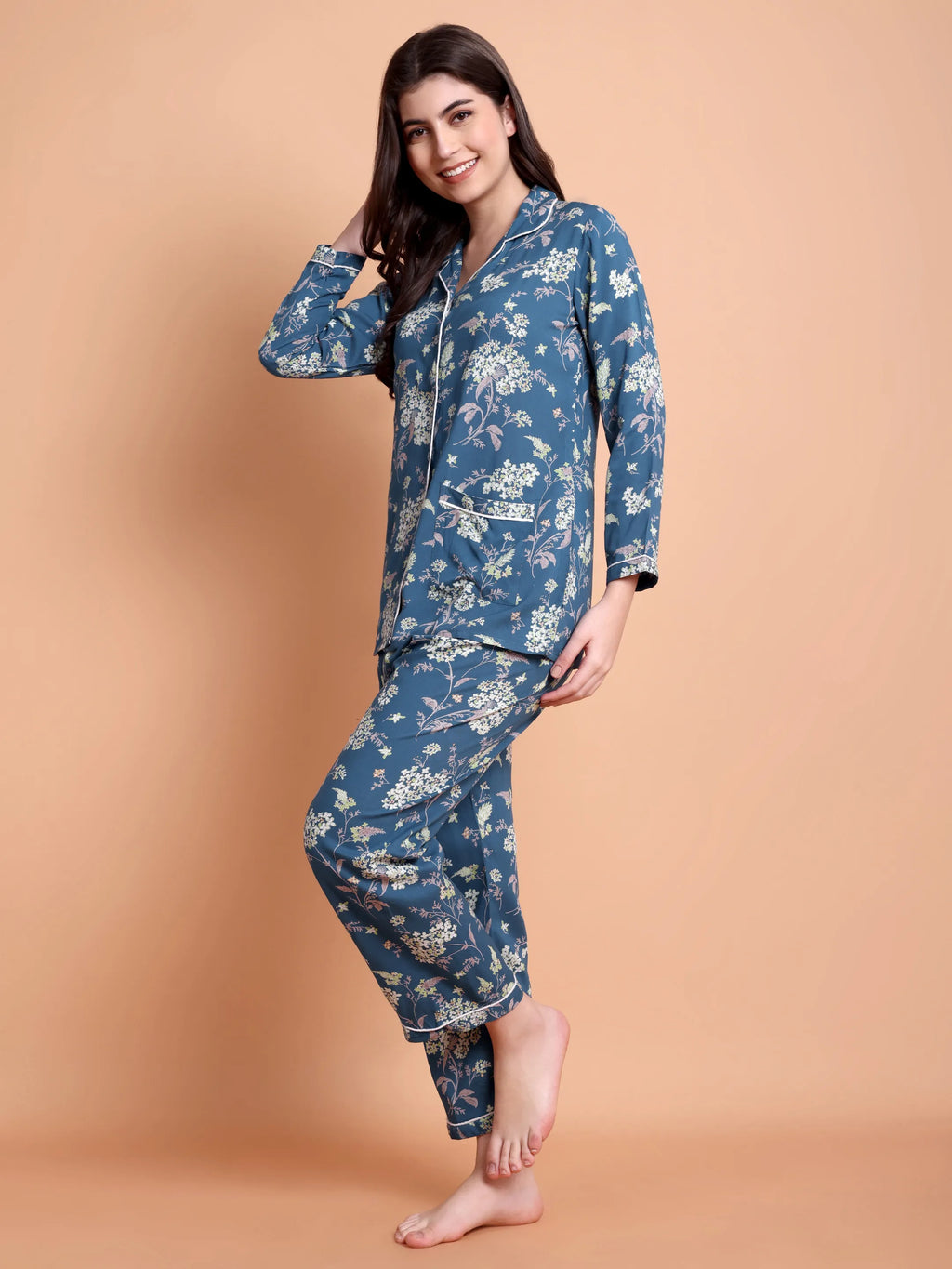 Floral Printed Cotton Nightwear Set for Women (Top & Pyjama)