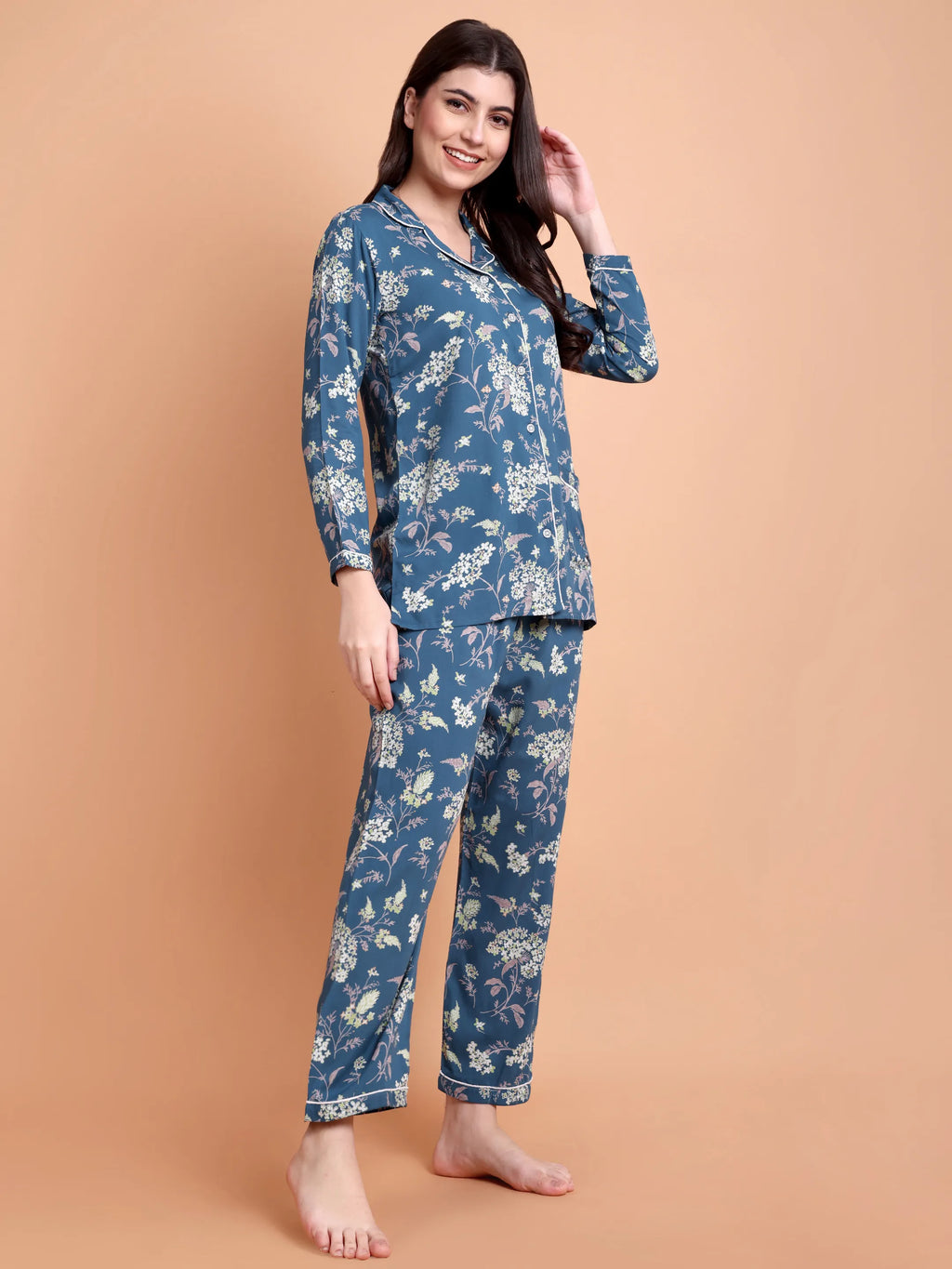Floral Printed Cotton Nightwear Set for Women (Top & Pyjama)