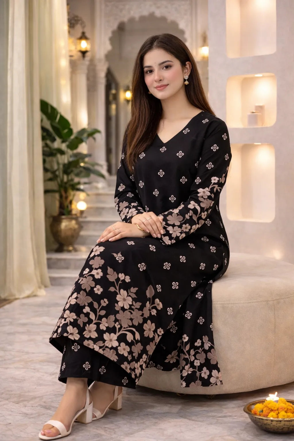 Black Clover Cotton A Line Kurta Palazzo Set