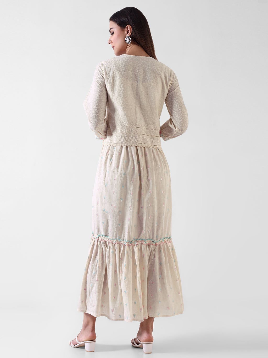 Embroidered Ethnic Maxi Dress with Tie-Up Detailing