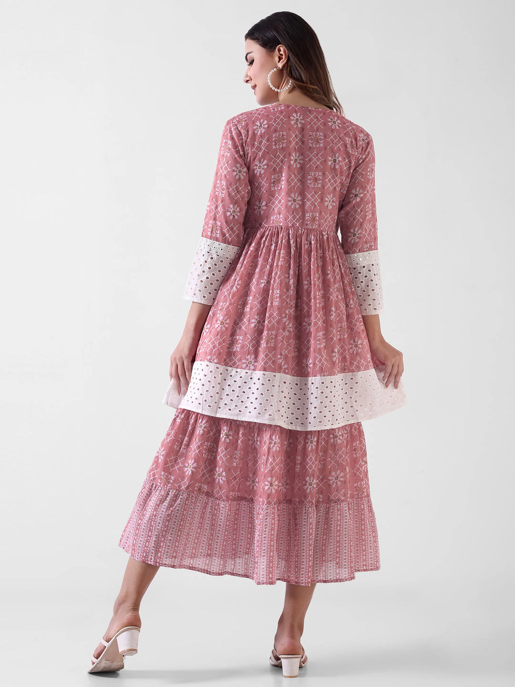 Printed Layered Maxi Dress with Lace Detailing