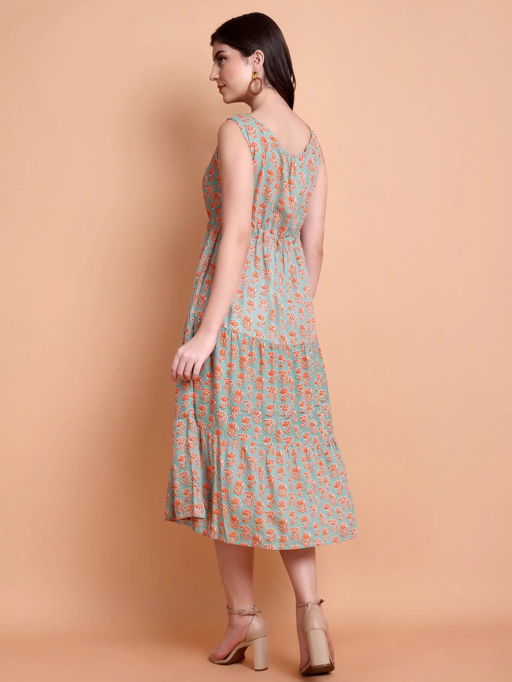 Floral Printed Sleeveless A-Line Midi Dress