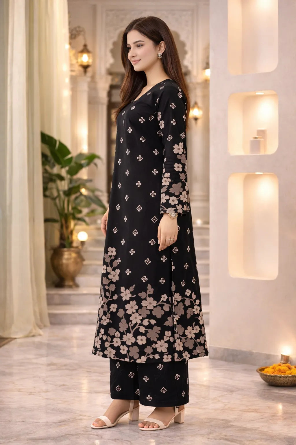 Black Clover Cotton A Line Kurta Palazzo Set