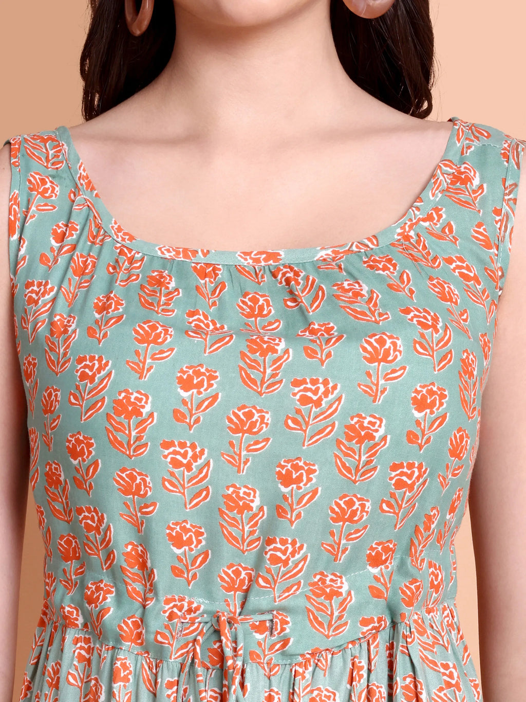 Floral Printed Sleeveless A-Line Midi Dress