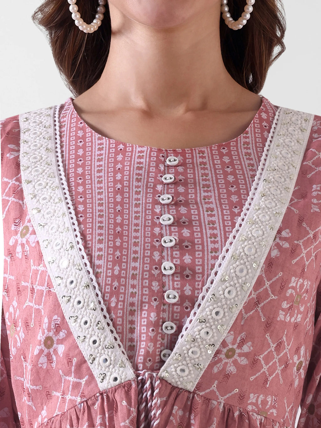 Printed Layered Maxi Dress with Lace Detailing