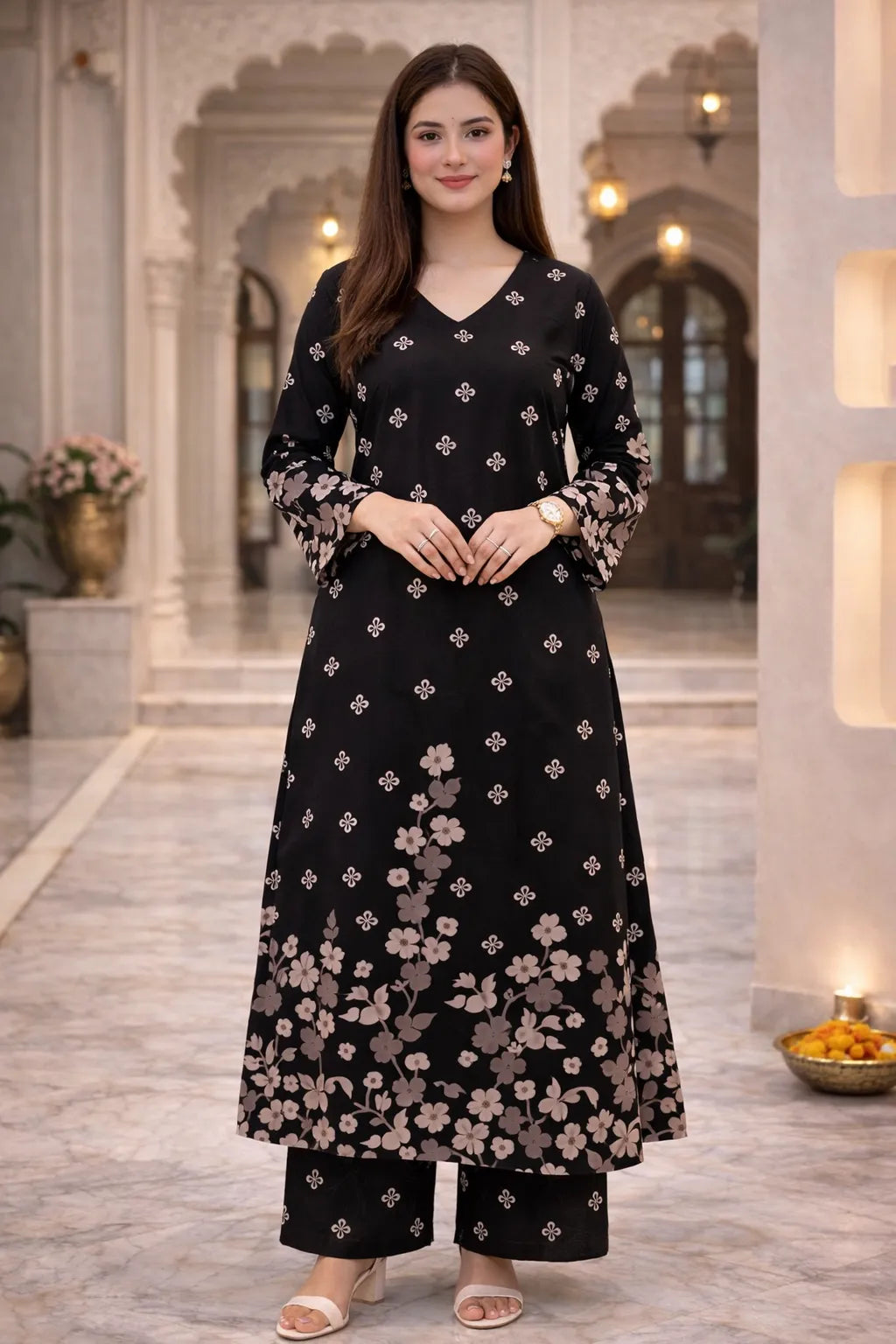 Black Clover Cotton A Line Kurta Palazzo Set