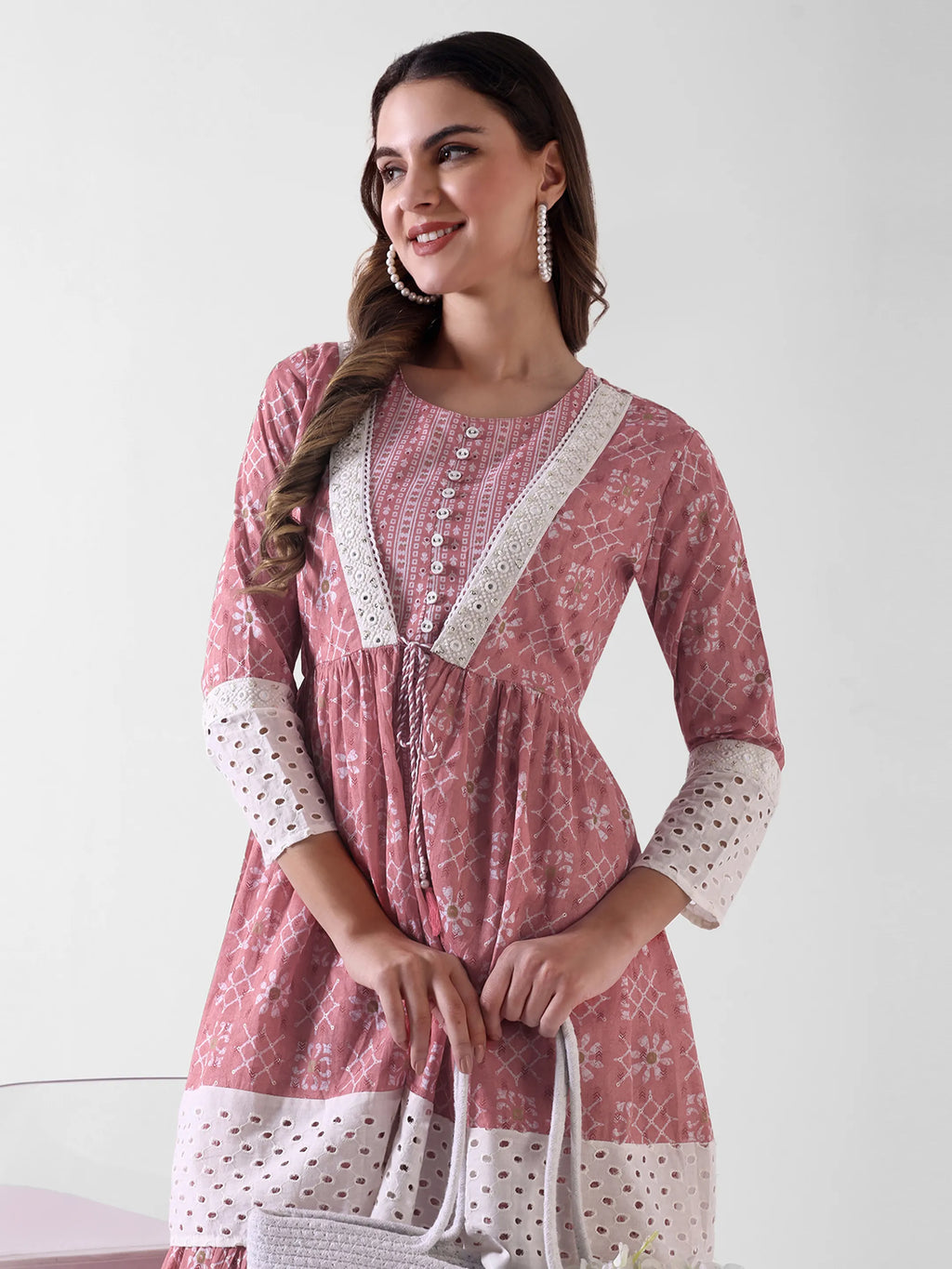 Printed Layered Maxi Dress with Lace Detailing