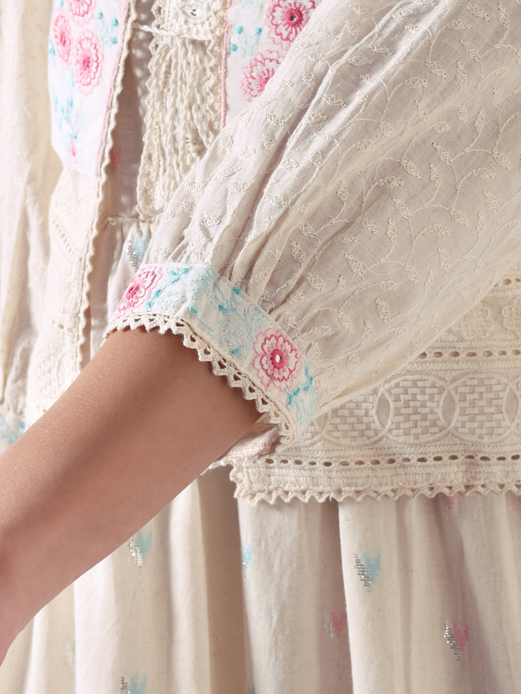 Embroidered Ethnic Maxi Dress with Tie-Up Detailing