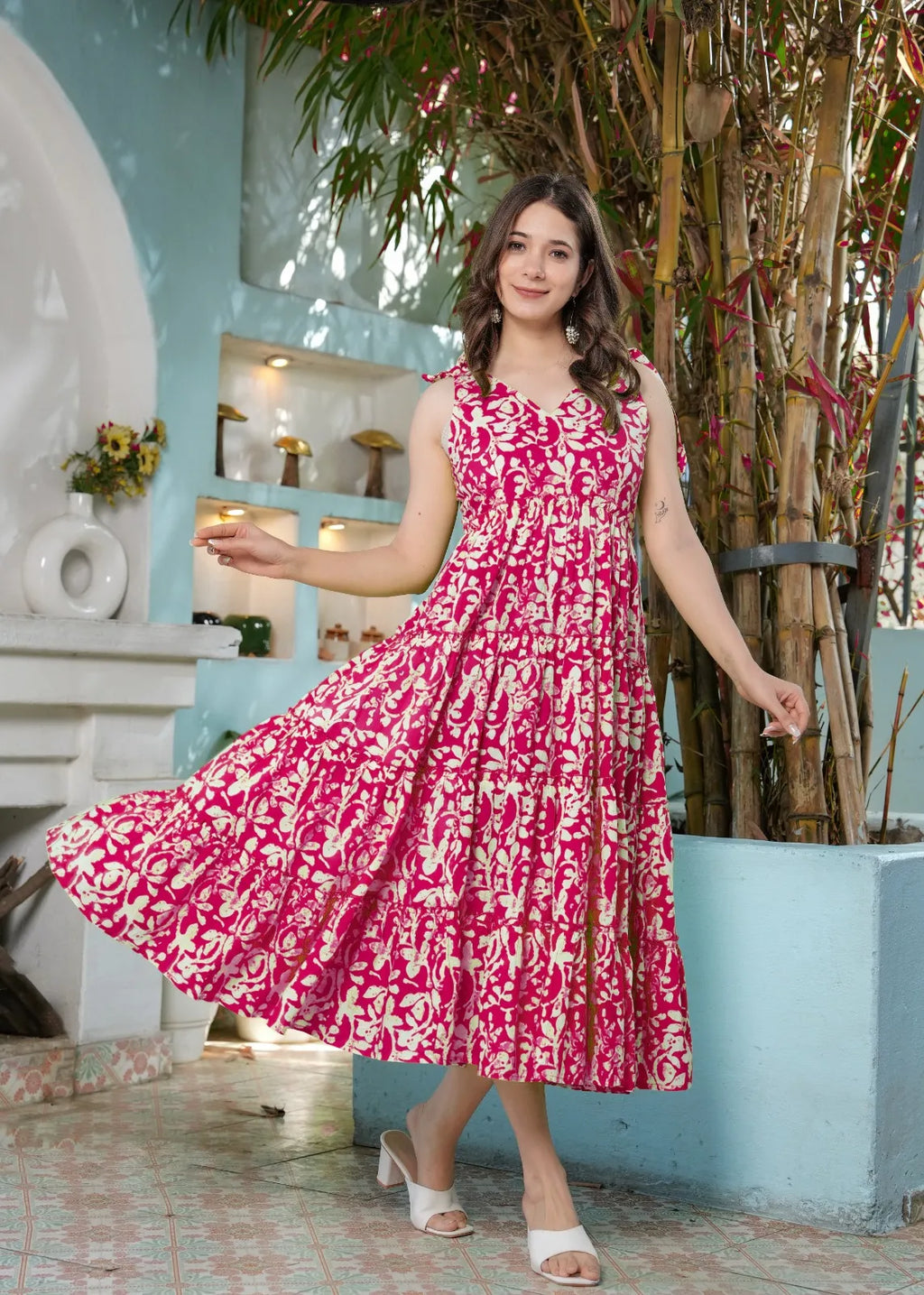 Women’s Sleeveless Printed Midi Dress