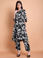Abstract Printed Shirt Collar Pure Cotton A-Line Kurta with Trousers
