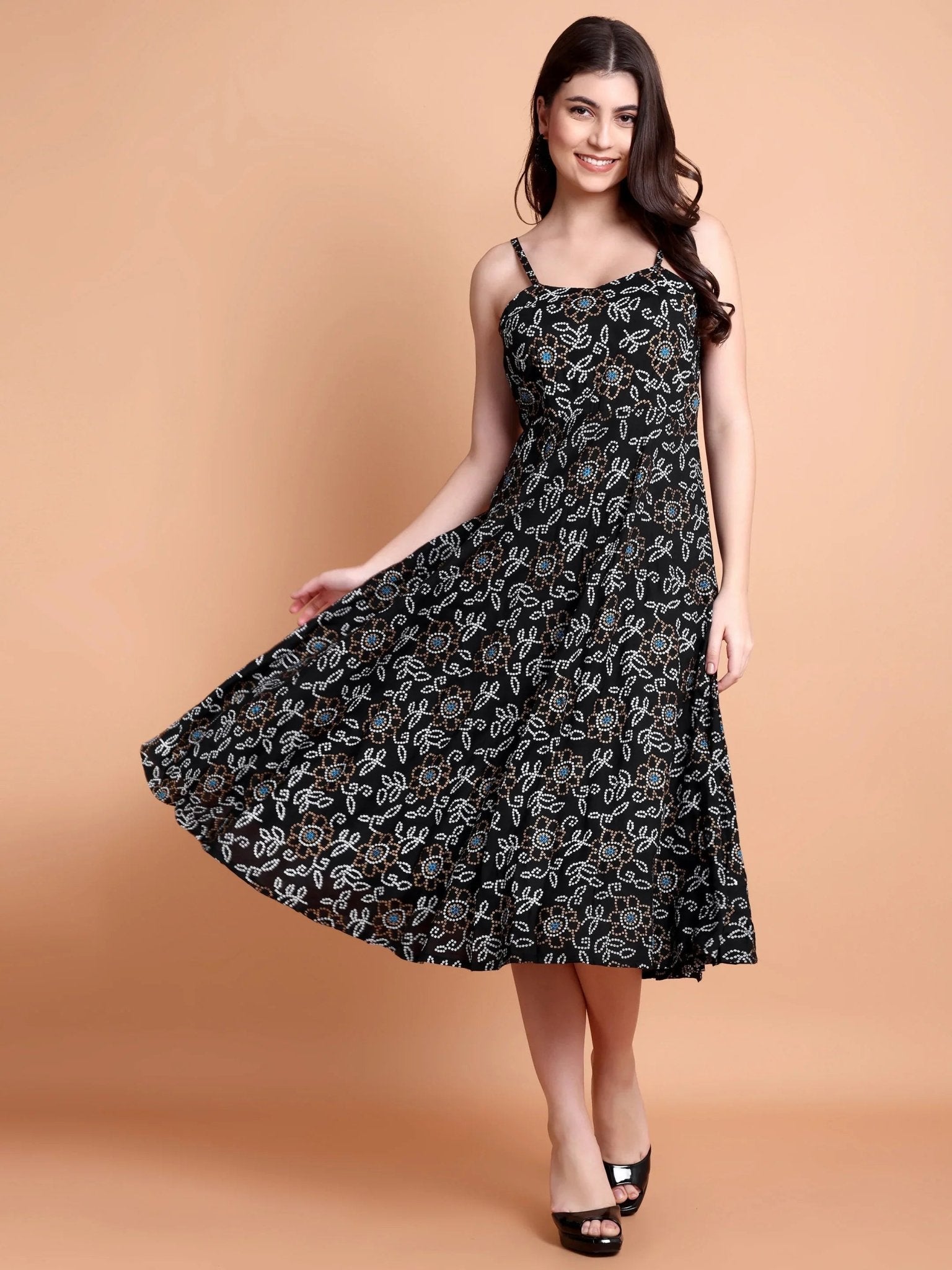 Bandhani Printed Cotton Anarkali Kurta with Shoulder Straps