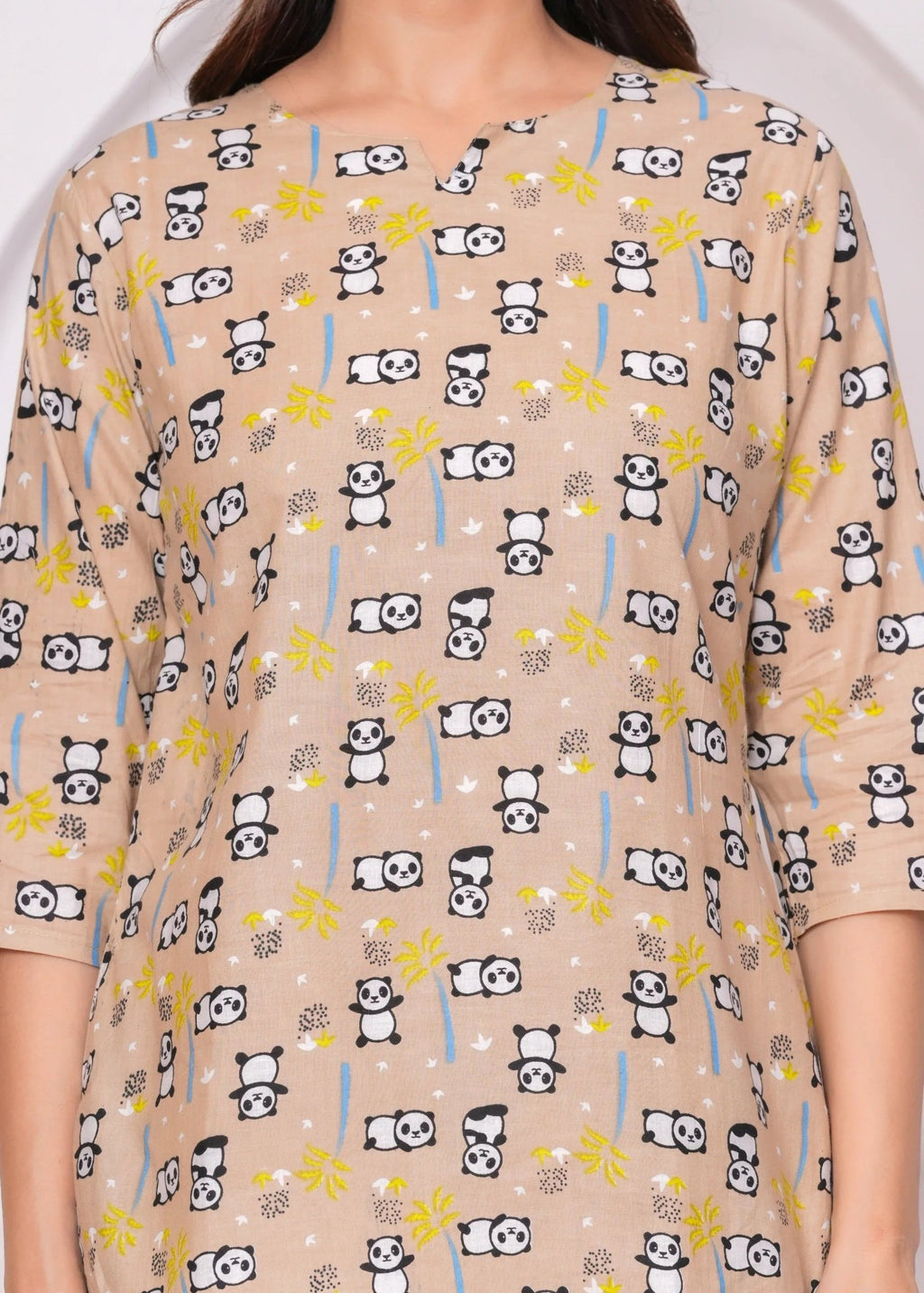 Beige Panda Print Cotton Lounge Set