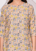 Beige Panda Print Cotton Lounge Set