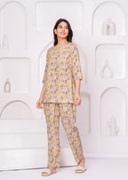 Beige Panda Print Cotton Lounge Set