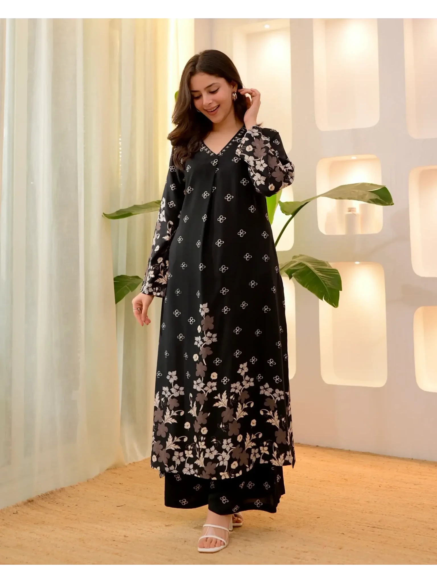 Black Clover Cotton A Line Kurta Palazzo Set