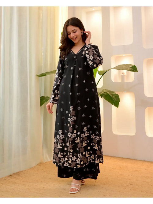 Black Clover Cotton A Line Kurta Palazzo Set