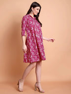 Floral Printed Shirt Collar Pleated A-Line Dress