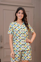 Grey Multicolor Elephant Print Cotton Co-ord Lounge Set