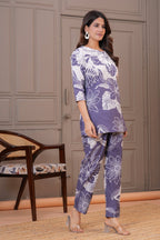 Lavender Grey Bold Floral Print Cotton Co-ord Set