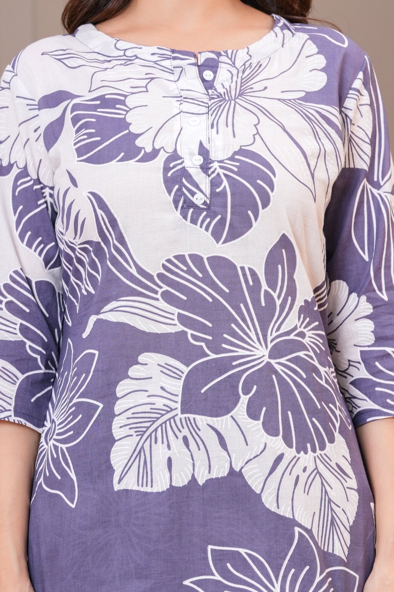 Lavender Grey Bold Floral Print Cotton Co-ord Set