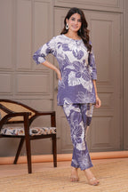 Lavender Grey Bold Floral Print Cotton Co-ord Set