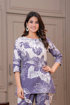 Lavender Grey Bold Floral Print Cotton Co-ord Set