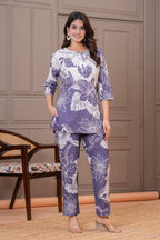 Lavender Grey Bold Floral Print Cotton Co-ord Set