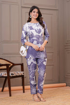 Lavender Grey Bold Floral Print Cotton Co-ord Set