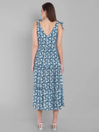 Navy Paisley Tiered Midi Dress