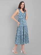 Navy Paisley Tiered Midi Dress