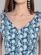 Navy Paisley Tiered Midi Dress