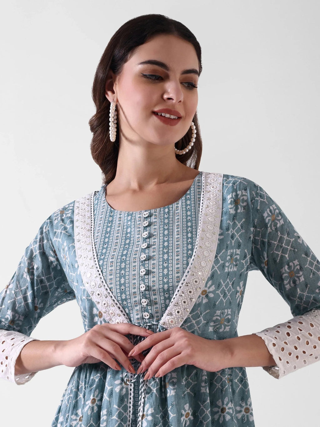 Pure Cotton Blue Mid Gown With Jacket