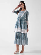 Pure Cotton Blue Mid Gown With Jacket