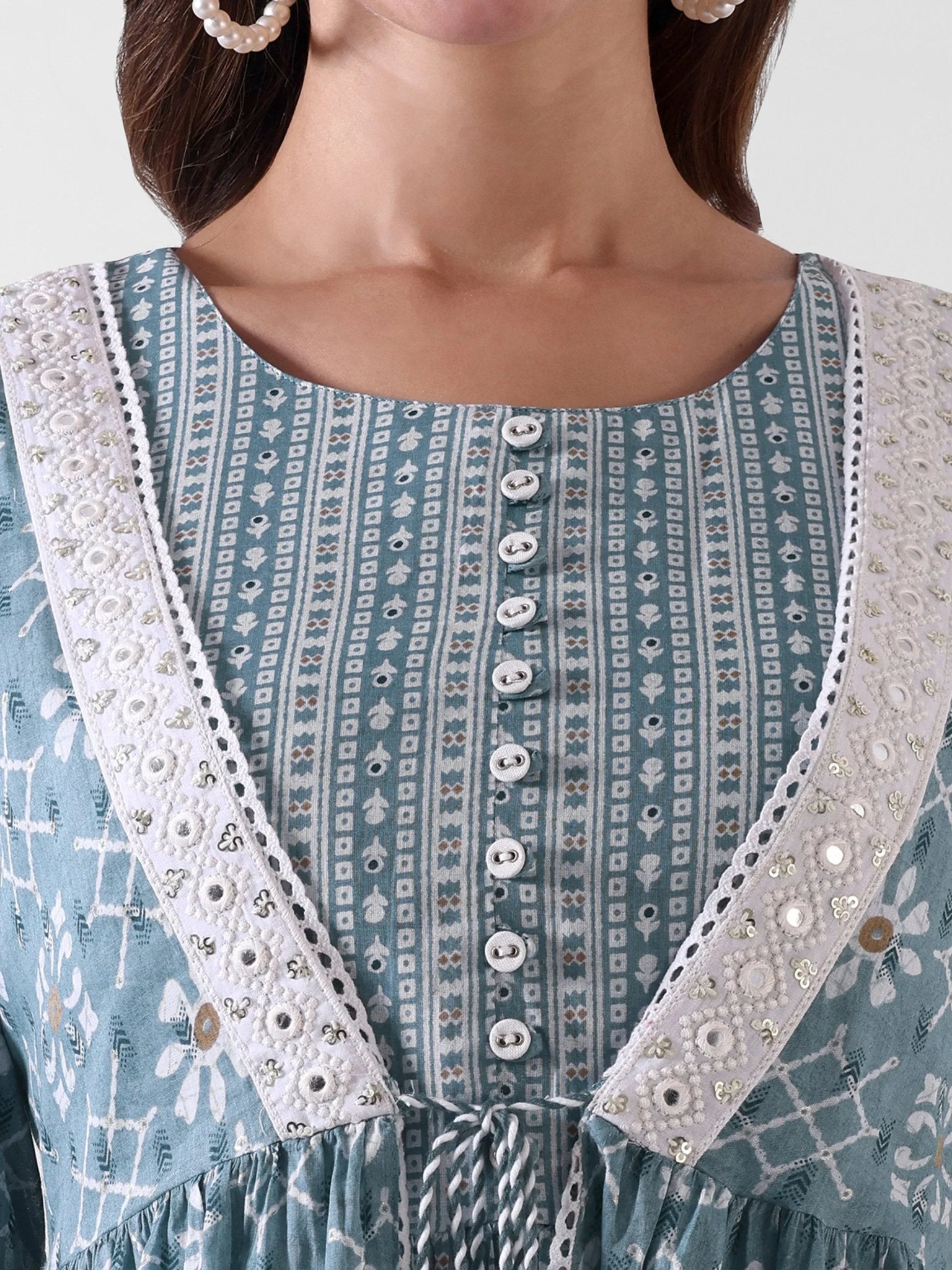 Pure Cotton Blue Mid Gown With Jacket