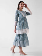 Pure Cotton Blue Mid Gown With Jacket