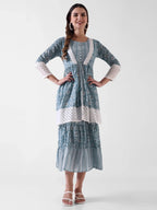 Pure Cotton Blue Mid Gown With Jacket