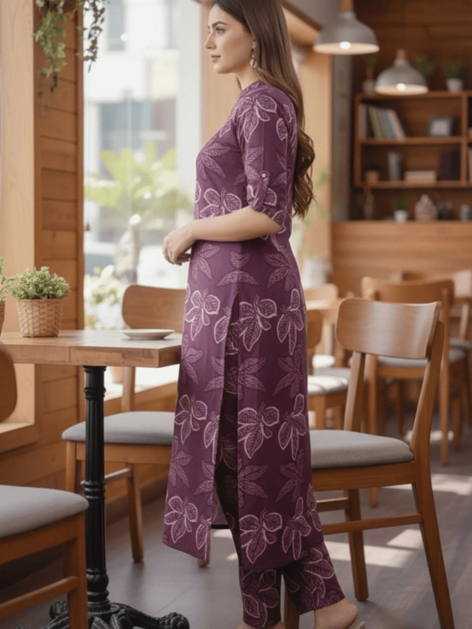 Purplish Long Co-Ord Set with Pants