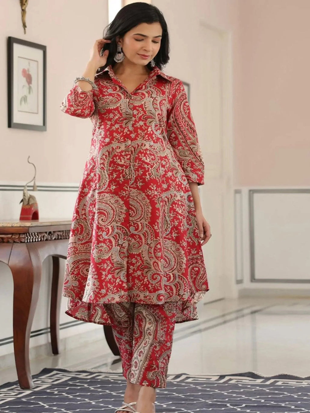 Reddish Long Co-Ord Set with Pants