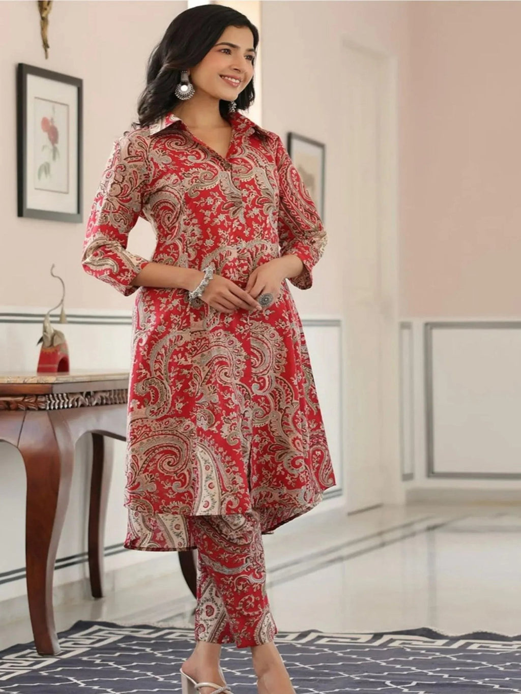 Reddish Long Co-Ord Set with Pants