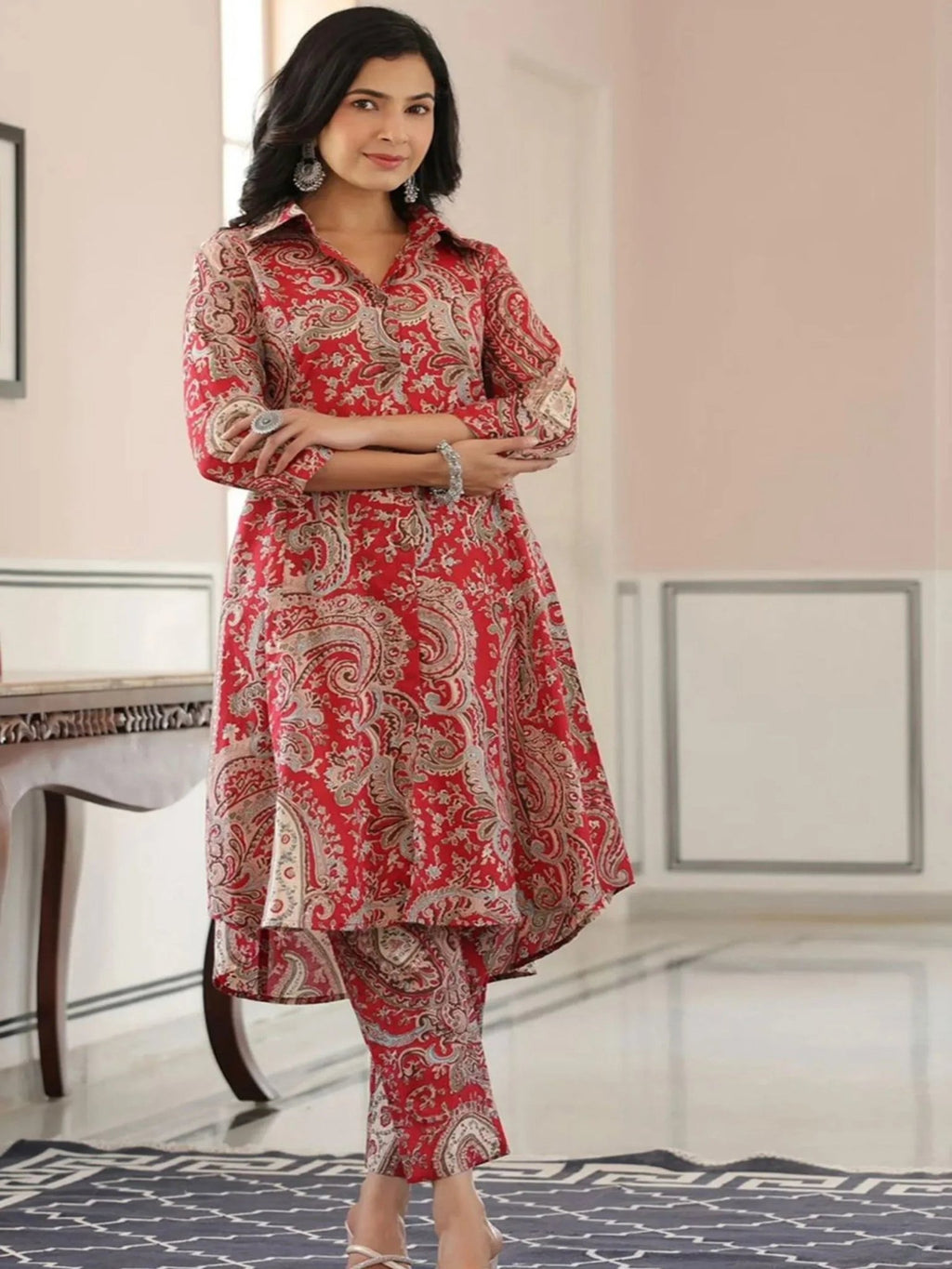 Reddish Long Co-Ord Set with Pants