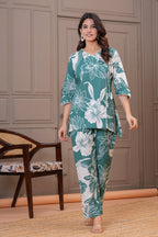 Sea Green Bold Floral Print Cotton Co-ord Set