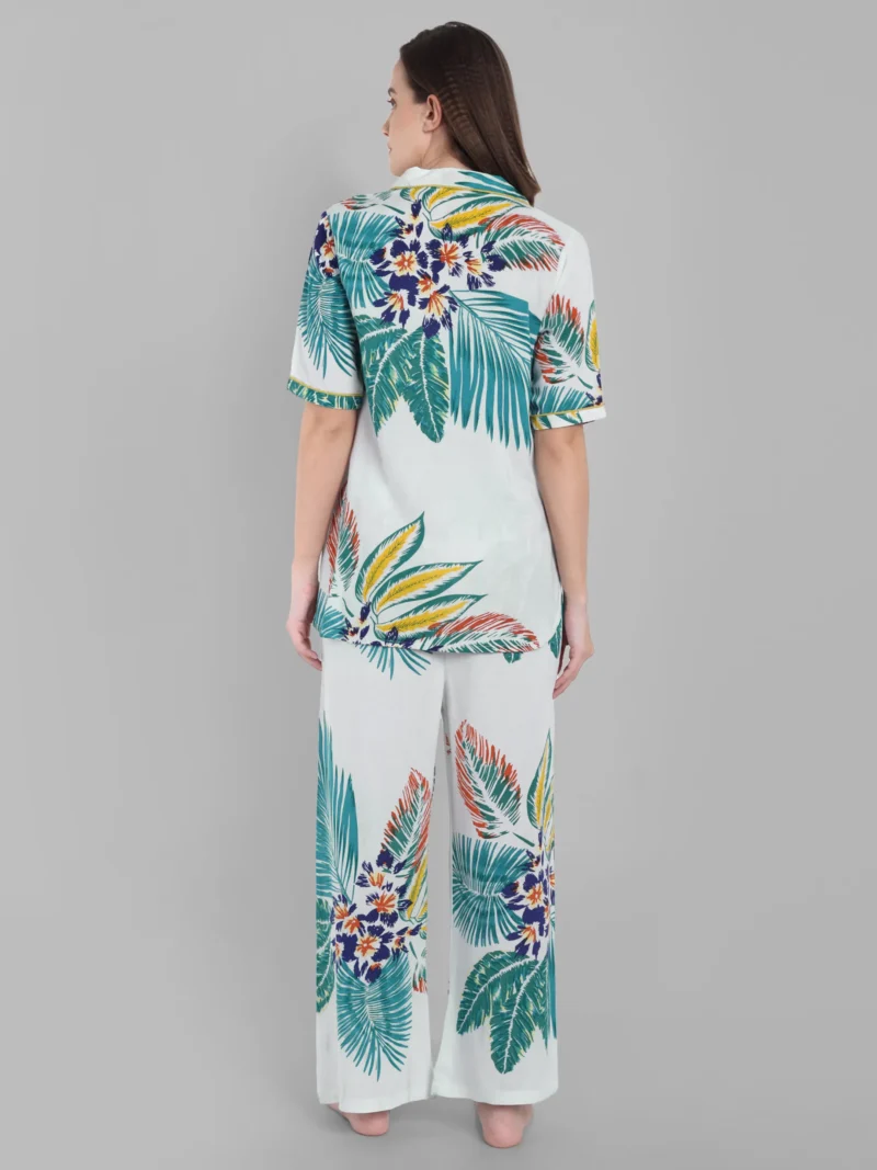 Tropical Print Co-Ord Nightwear Set in Soft White Cotton | Pashet