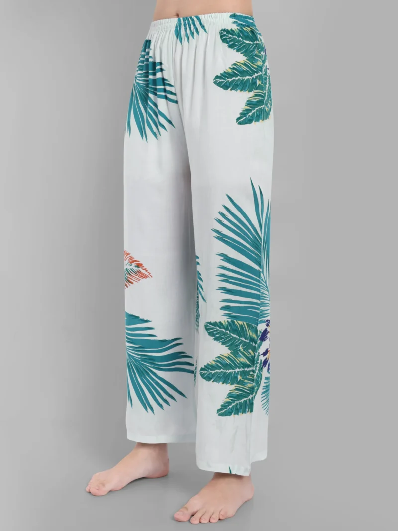 Tropical Print Co-Ord Nightwear Set in Soft White Cotton | Pashet