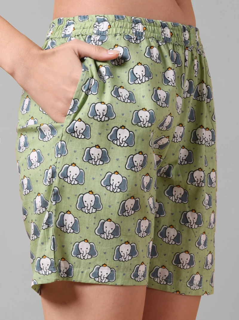 Elephant Print Cotton Button-Down Night Suit - Pashet