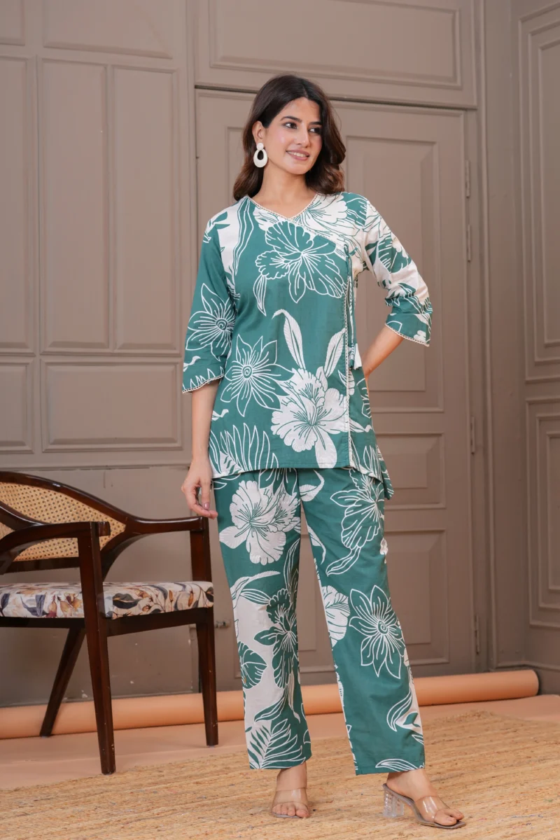 Green Floral Print Cotton Co-Ord | Pashet