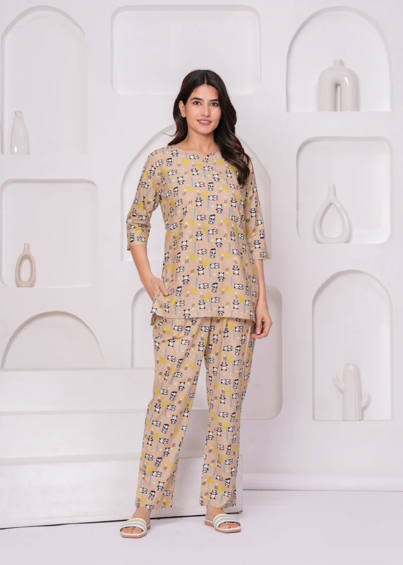 Beige Panda Print Loungewear Set - Pashet